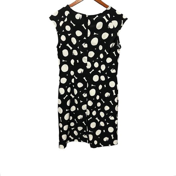 AB Studio Dress Womens 8 Black White Sleeveless Sheath Polka‎ Dot Pockets Chic - Picture 3 of 8
